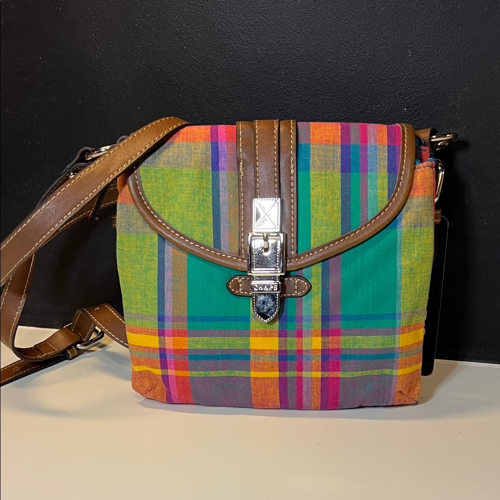 Chaps Multicolor Plaid Crossbody with Brown Trim